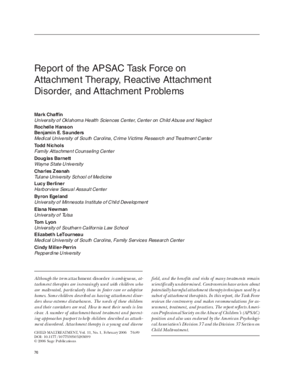 (PDF) Report of the APSAC Task Force on Attachment Therapy, Reactive ...