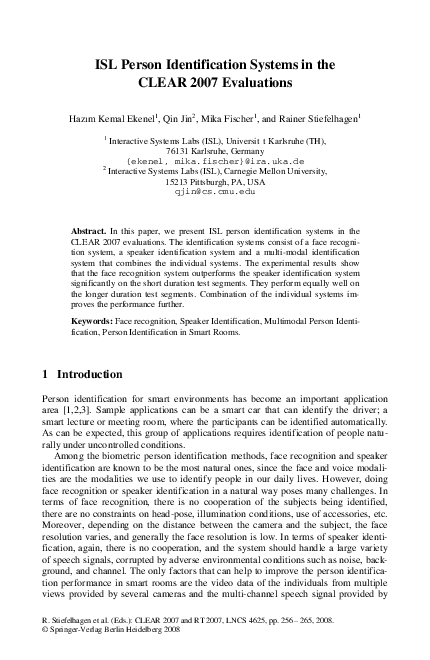 (PDF) ISL person identification systems in the CLEAR 2007 evaluations