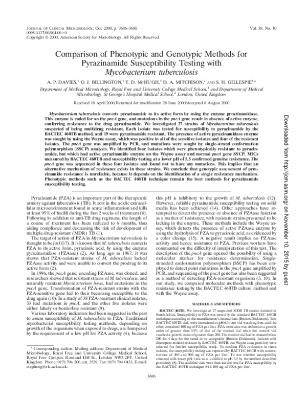 (PDF) Comparison of phenotypic and genotypic methods for pyrazinamide ...