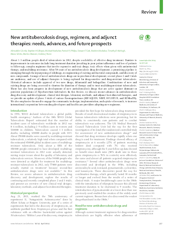 (PDF) New antituberculosis drugs, regimens, and adjunct therapies ...