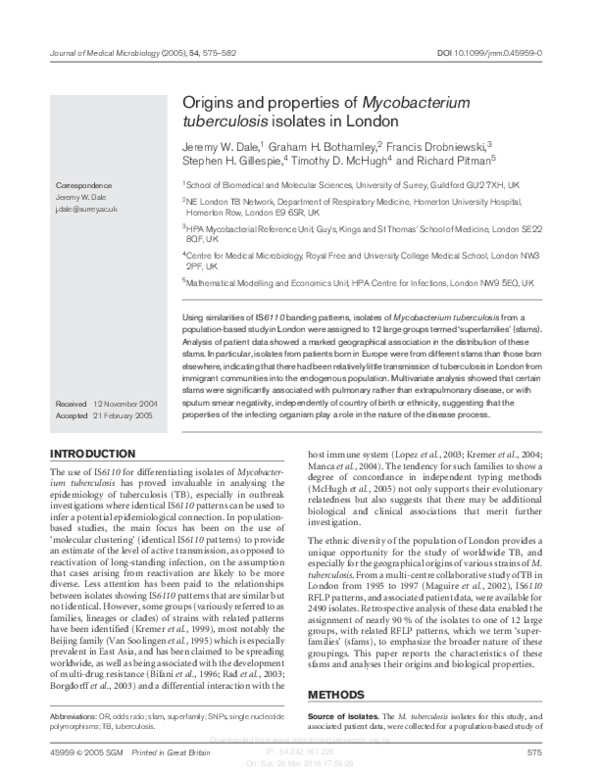 Origins and properties of Mycobacterium tuberculosis isolates in London