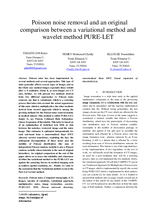 (PDF) Poisson noise removal and an original comparison between a ...
