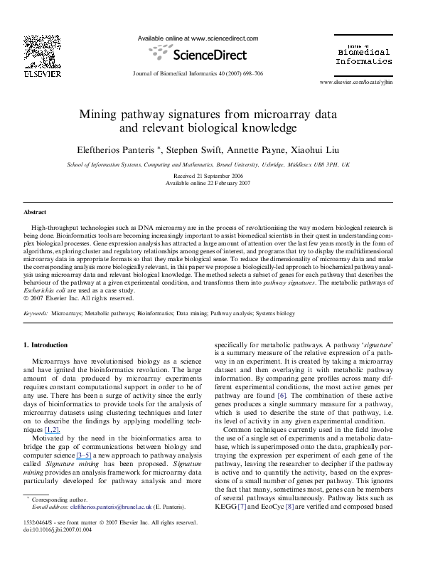 (PDF) Mining pathway signatures from microarray data and relevant ...
