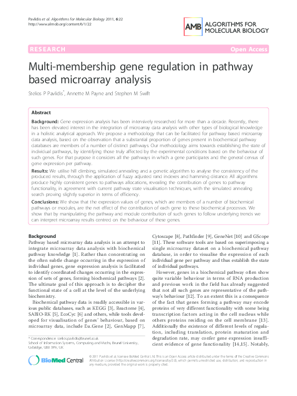 (PDF) Multi-membership gene regulation in pathway based microarray analysis