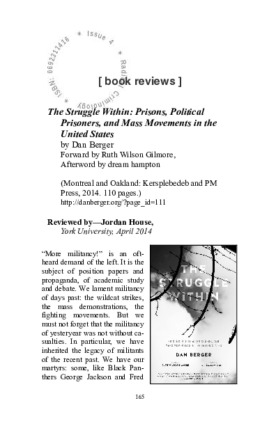 Review of The Struggle Within: Prisons, Political Prisoners, and Mass Movements in the United States by Dan Berger