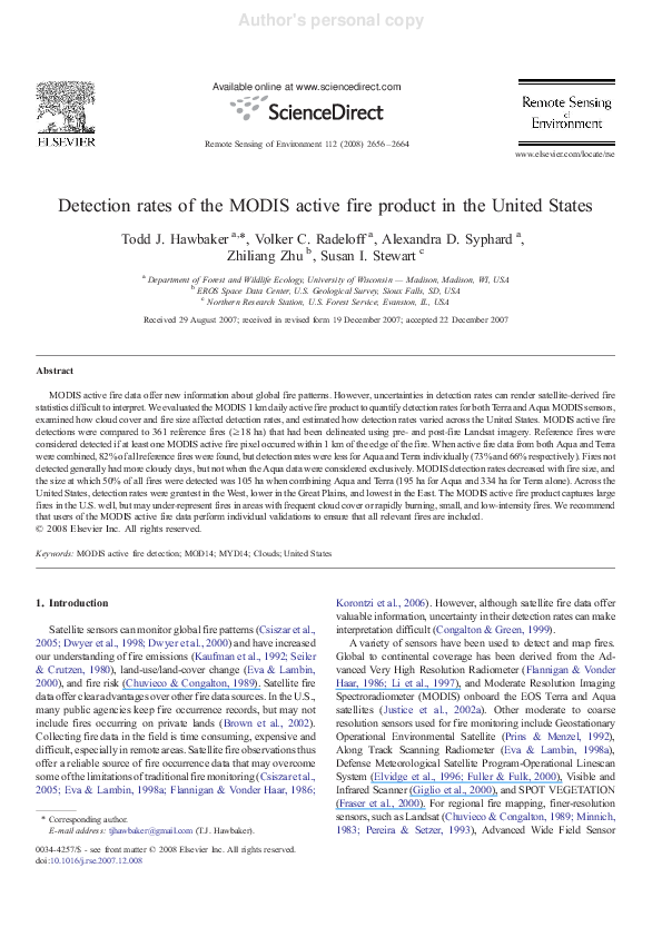 (PDF) Detection rates of the MODIS active fire product in the United States