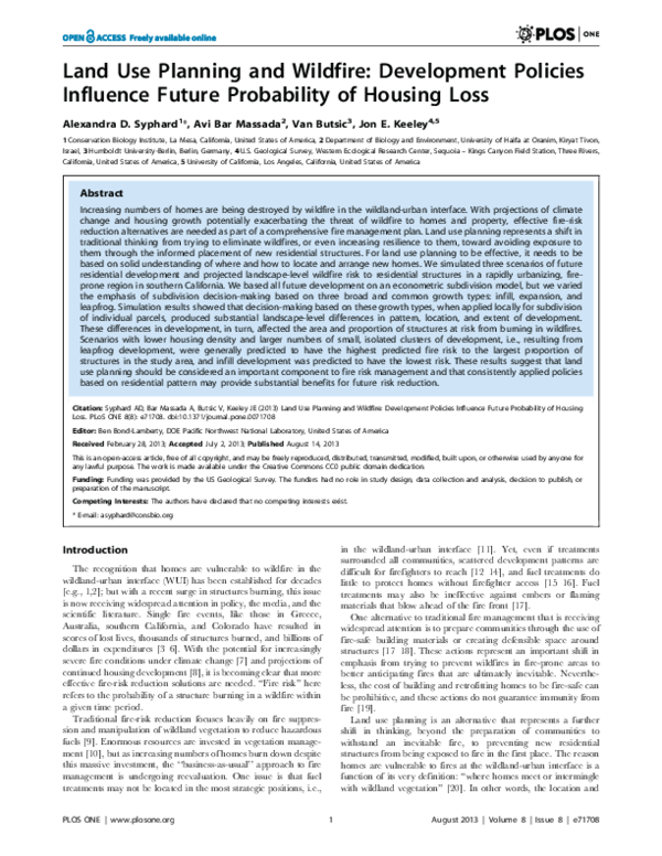 (PDF) Land Use Planning and Wildfire: Development Policies Influence ...