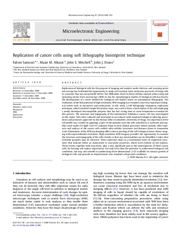 (PDF) Replication of cancer cells using soft lithography bioimprint ...