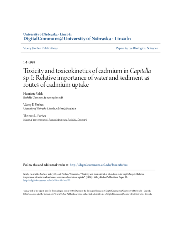 (PDF) Toxicity and toxicokinetics of cadmium in Capitella sp. I ...