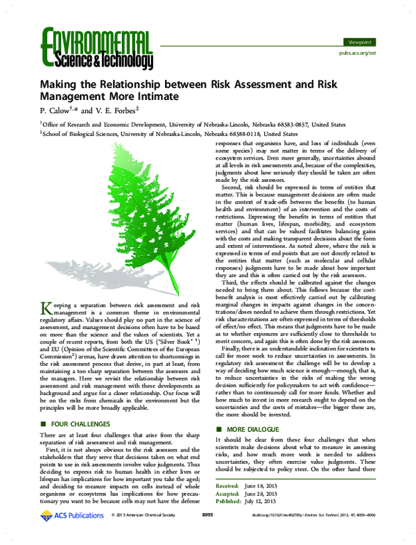 (PDF) Making the Relationship between Risk Assessment and Risk ...