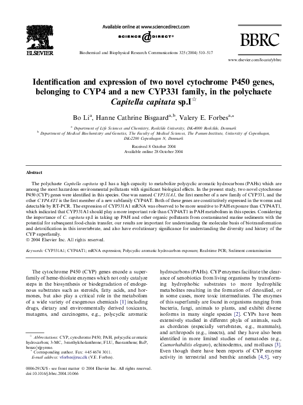 (PDF) Identification and expression of two novel cytochrome P450 genes ...