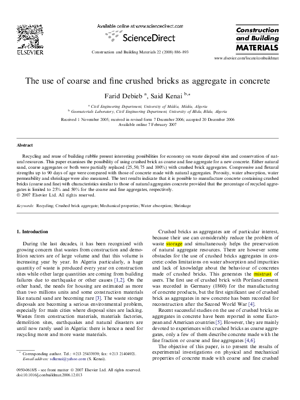 (PDF) The use of coarse and fine crushed bricks as aggregate in concrete