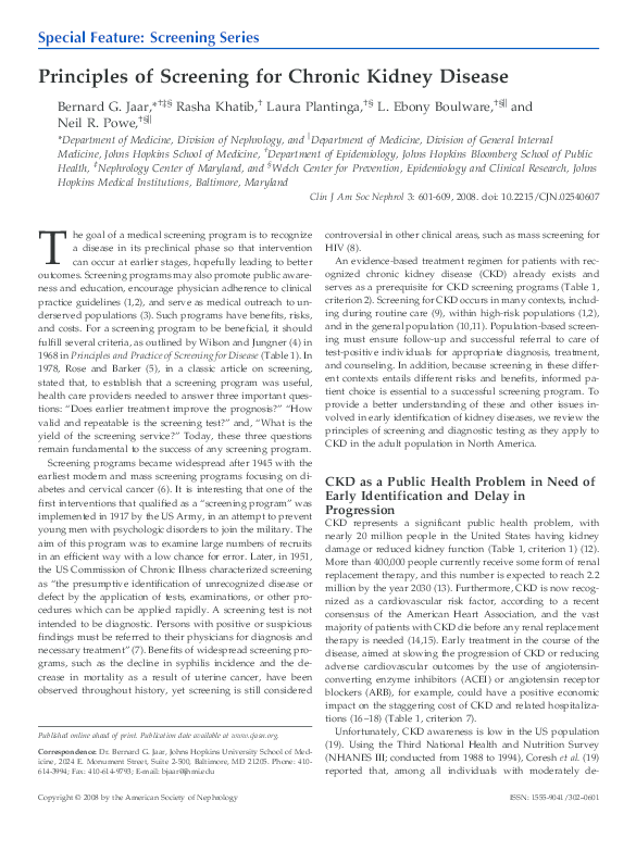(PDF) Principles of Screening for Chronic Kidney Disease