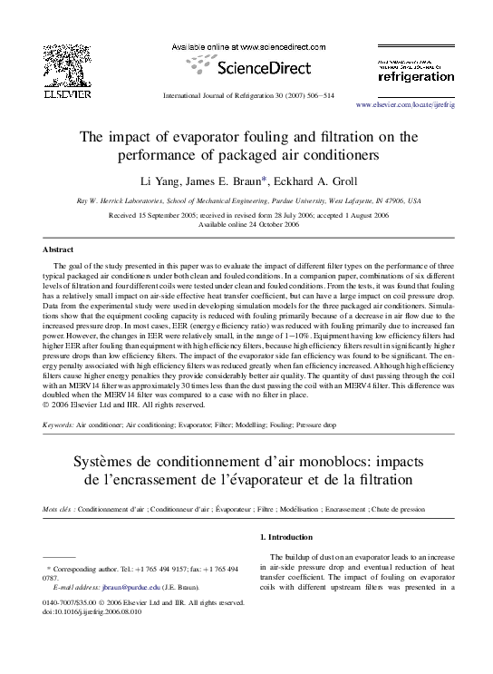 (PDF) The impact of evaporator fouling and filtration on the