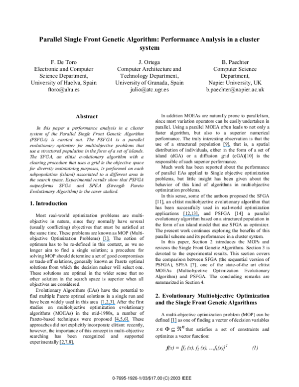 (PDF) Parallel single front genetic algorithm: performance analysis in ...