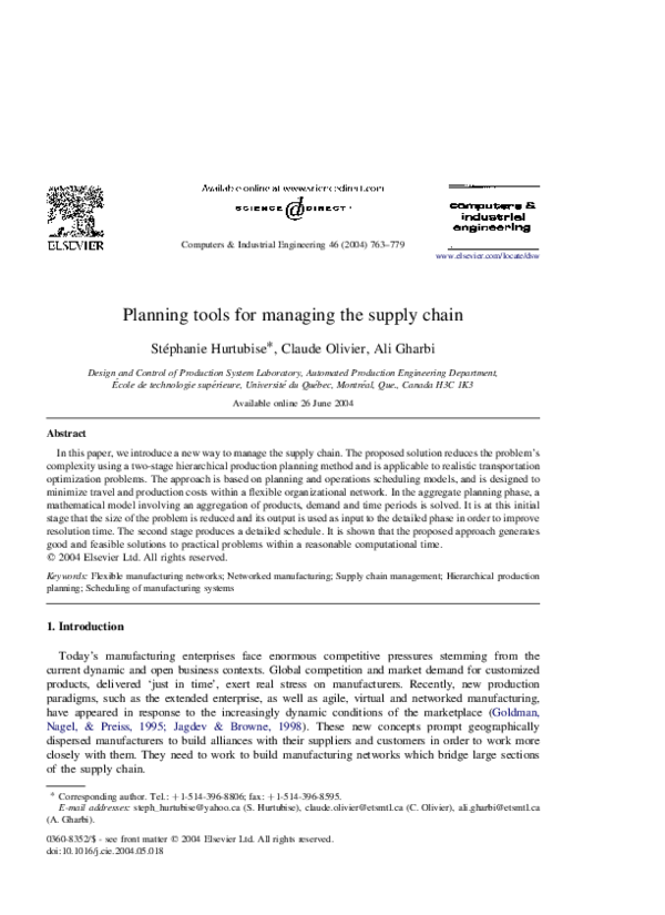 (PDF) Planning tools for managing the supply chain