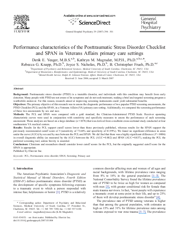 (PDF) Performance characteristics of the Posttraumatic Stress Disorder ...