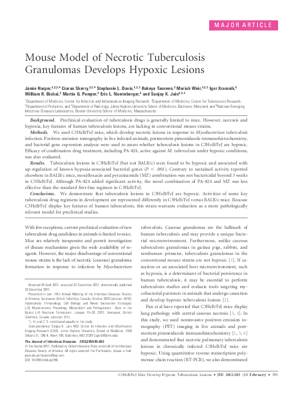 (PDF) Mouse Model of Necrotic Tuberculosis Granulomas Develops Hypoxic
