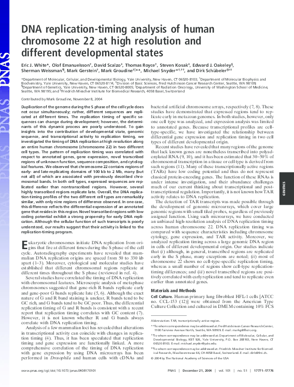 (PDF) DNA replication-timing analysis of human chromosome 22 at high ...