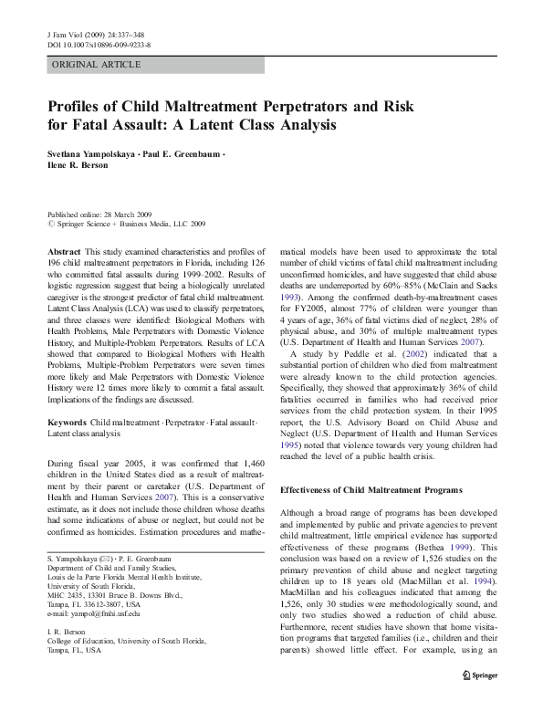 (PDF) Profiles of Child Maltreatment Perpetrators and Risk for Fatal ...