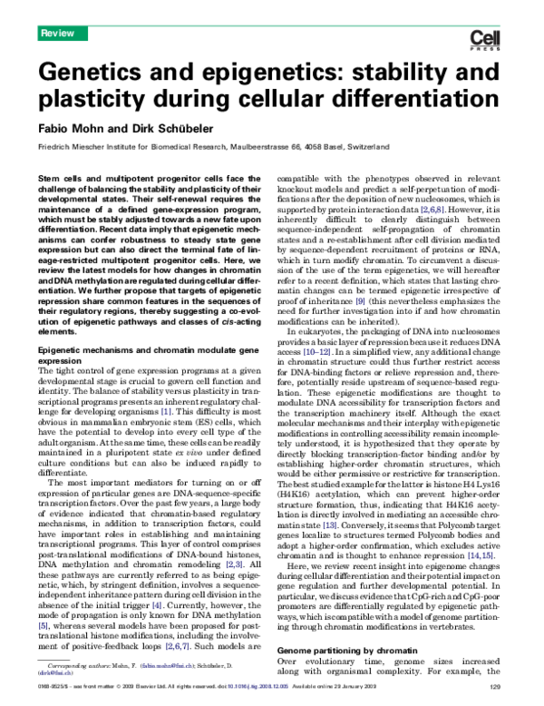 (PDF) Genetics and epigenetics: stability and plasticity during ...