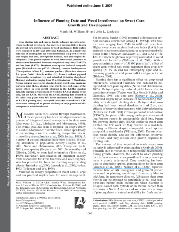 (PDF) Influence of Planting Date and Weed Interference on Sweet Corn ...