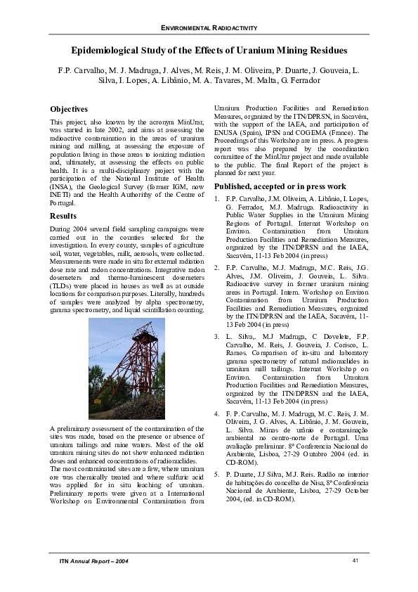 (PDF) Epidemiological Study of the Effects of Uranium Mining Residues
