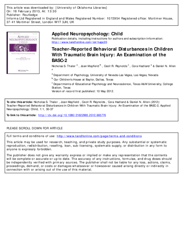 (PDF) Teacher-reported behavioral disturbances in children with ...
