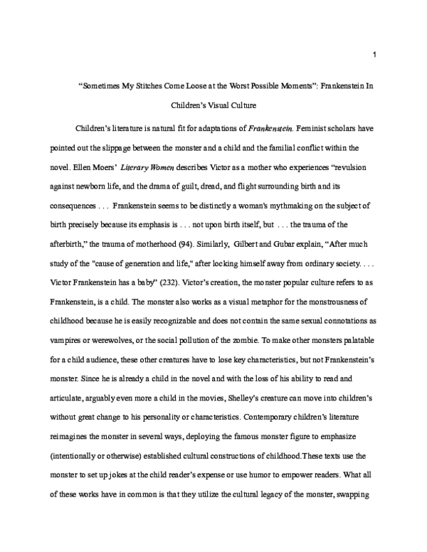 First page of ““Sometimes My Stitches Come Loose at the Worst Possible Moments”: Frankenstein In Children’s Visual Culture”