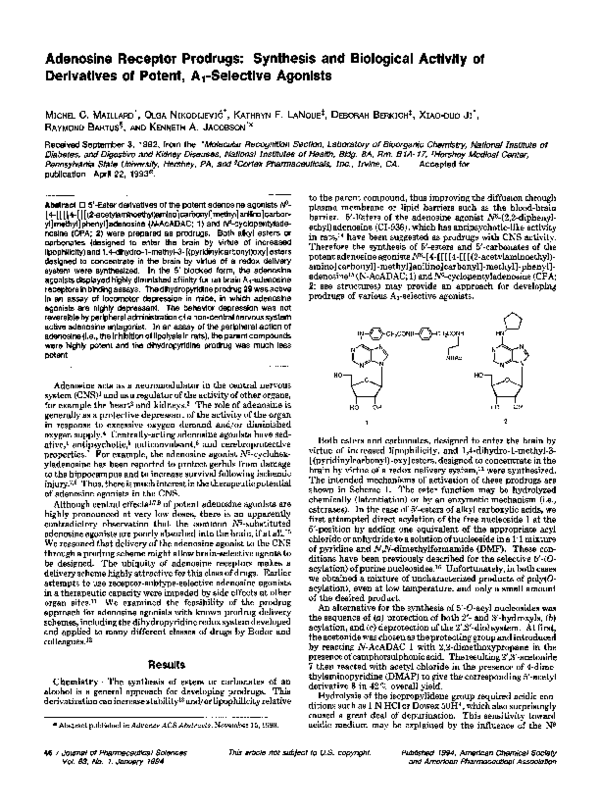 (PDF) Adenosine receptor prodrugs: Synthesis and biological activity of ...
