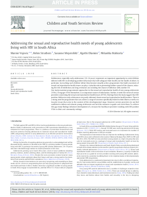 (PDF) Addressing the sexual and reproductive health needs of young ...