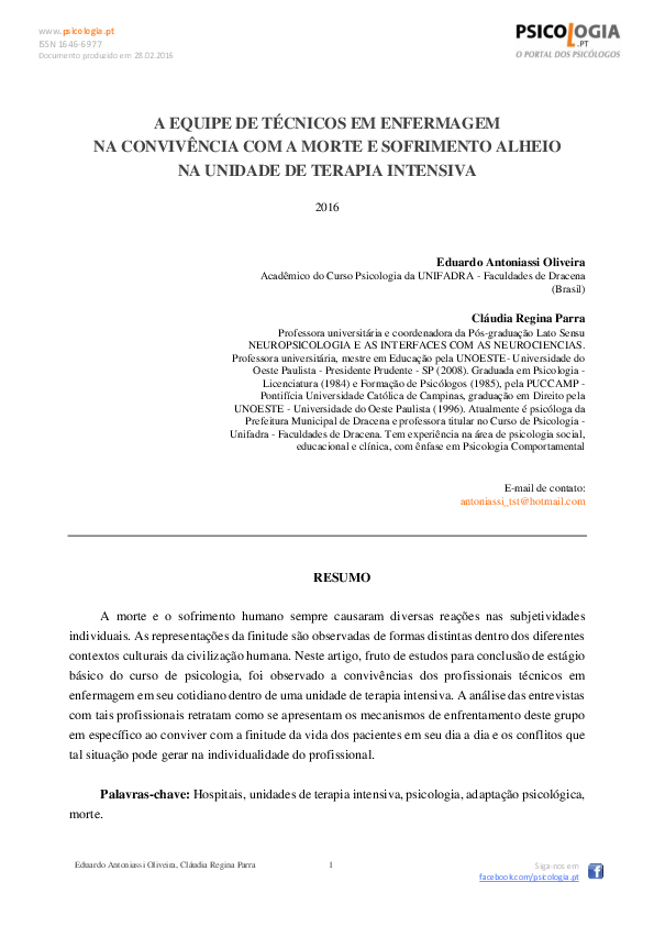 (PDF) A EQUIPE DE TÉCNICOS EM ENFERMAGEM NA CONVIVÊNCIA COM A MORTE E ...