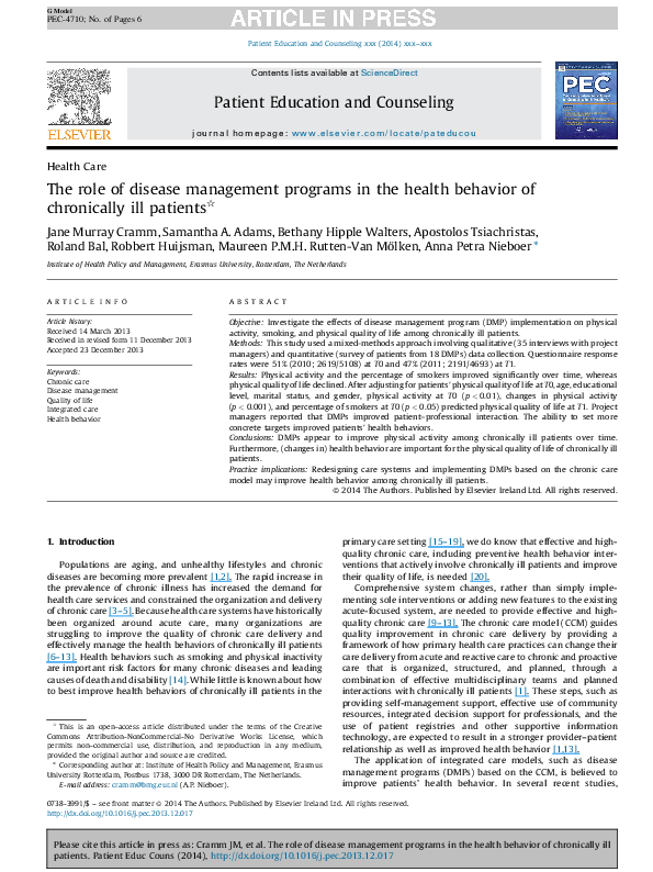 (PDF) The role of disease management programs in the health behavior of ...