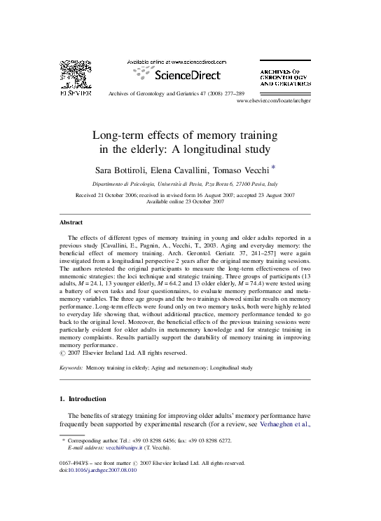 (PDF) Long-term effects of memory training in the elderly: A ...