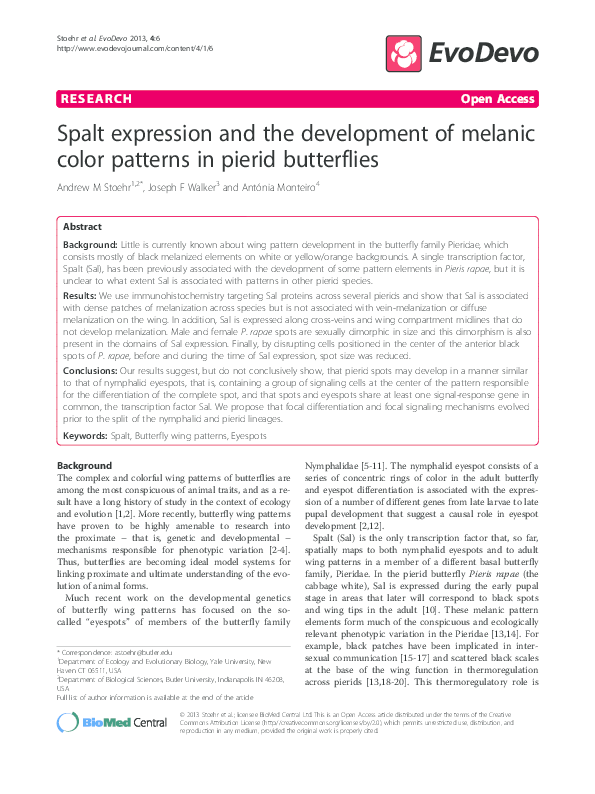 (PDF) Spalt expression and the development of melanic color patterns in ...