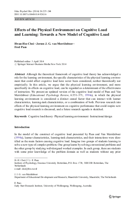 (PDF) Effects of the Physical Environment on Cognitive Load and ...