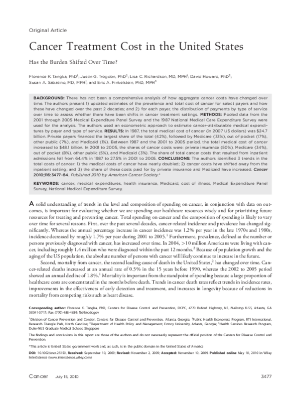 (PDF) Cancer treatment cost in the United States