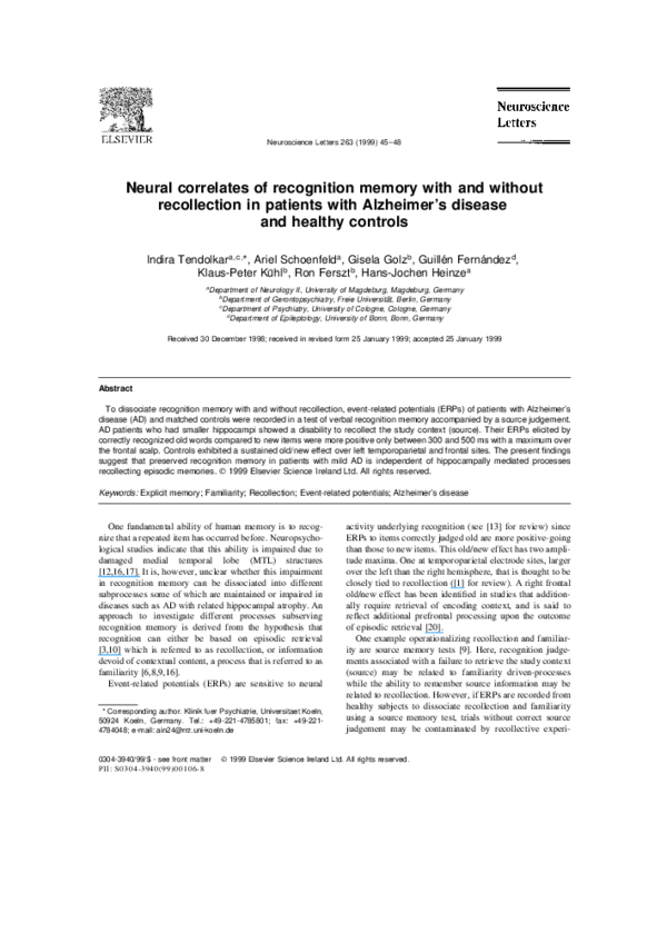 (PDF) Neural correlates of recognition memory with and without ...