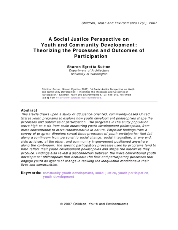 (PDF) A Social Justice Perspective on Youth and Community Development ...