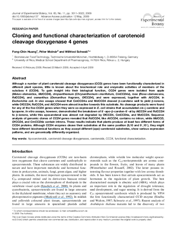 (PDF) Cloning and functional characterization of carotenoid cleavage ...
