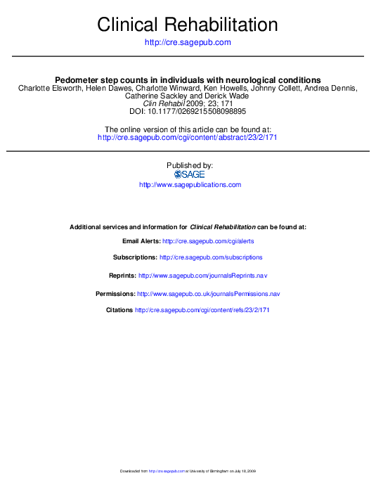 (PDF) Pedometer step counts in individuals with neurological conditions