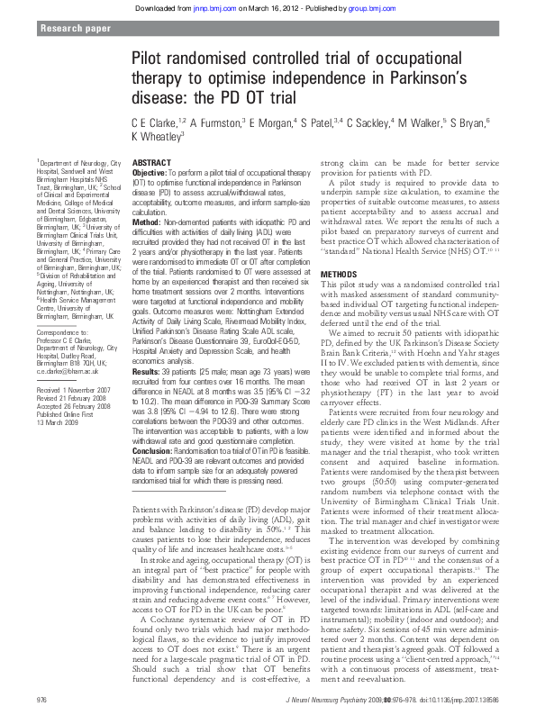 (PDF) Pilot randomised controlled trial of occupational therapy to ...