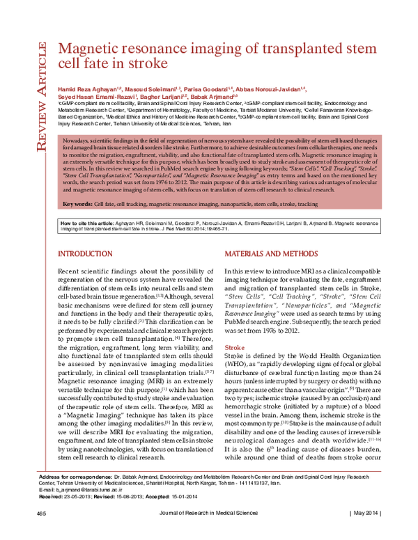 (PDF) Magnetic resonance imaging of transplanted stem cell fate in stroke
