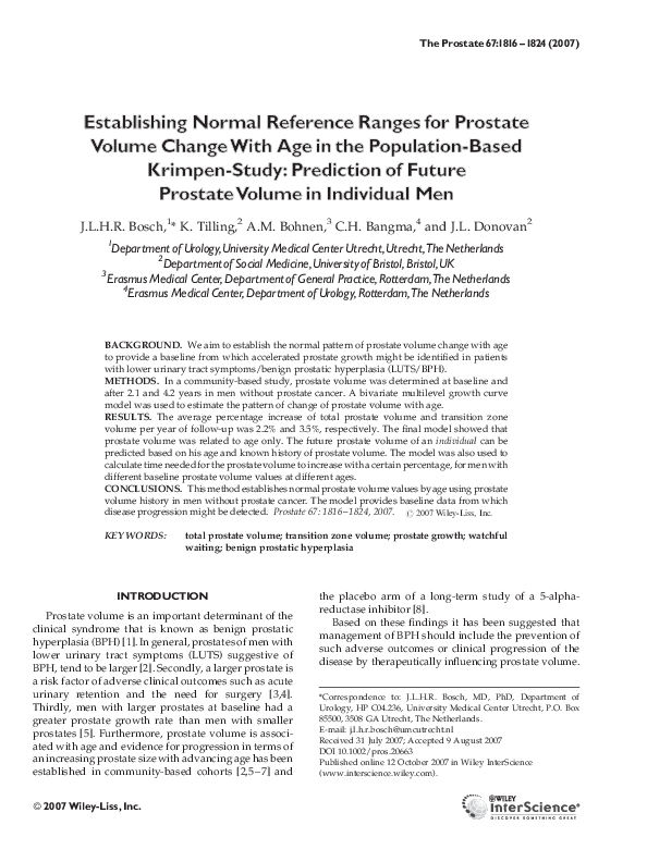 (PDF) Establishing normal reference ranges for prostate volume change ...