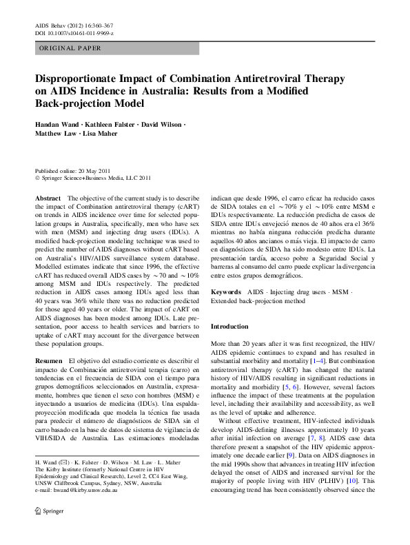 (PDF) Disproportionate Impact of Combination Antiretroviral Therapy on ...