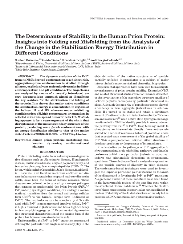 (PDF) The determinants of stability in the human prion protein ...