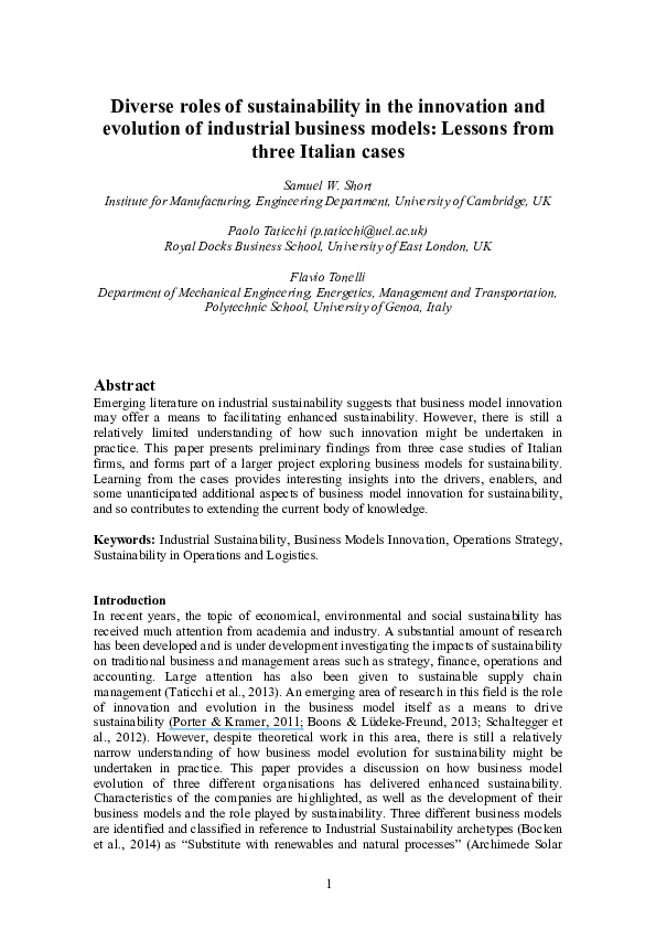 (PDF) Diverse roles of sustainability in the innovation and evolution ...