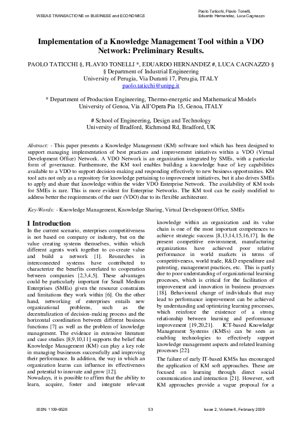(PDF) Implementation of a Knowledge Management Tool Within a Virtual ...