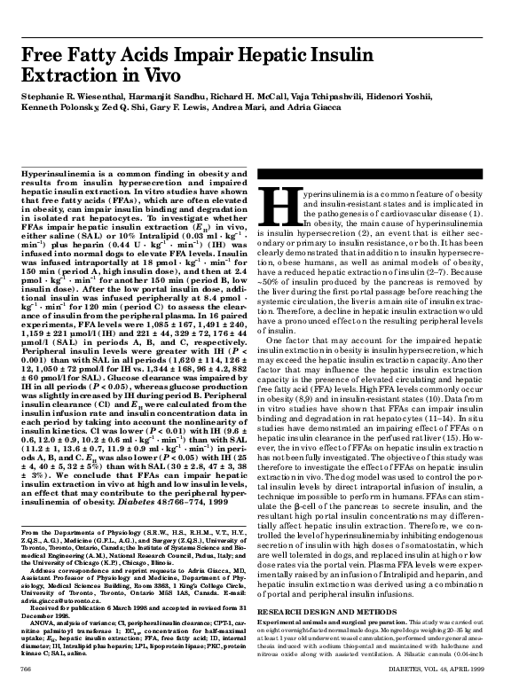 (PDF) Free fatty acids impair hepatic insulin extraction in vivo
