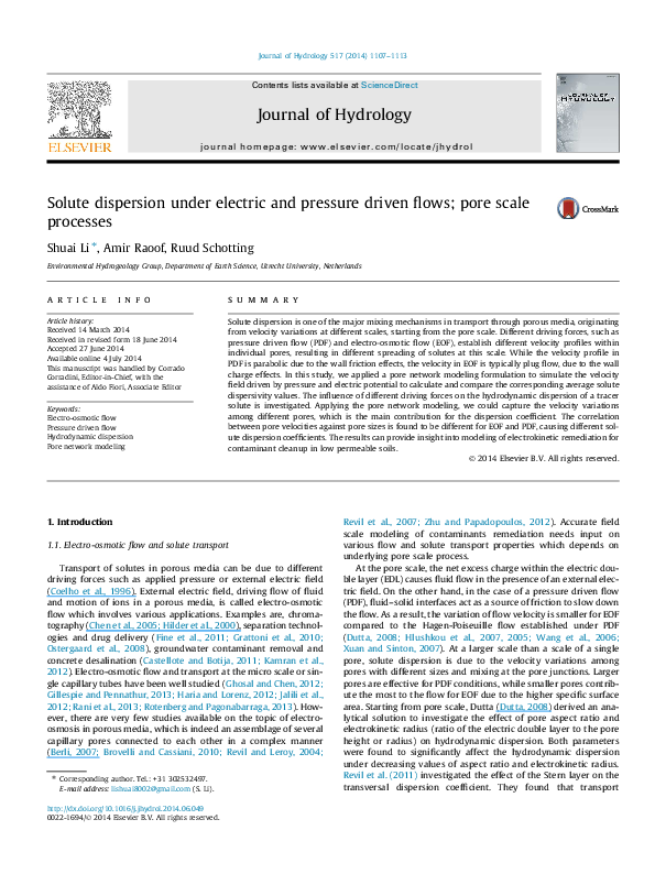 (PDF) Solute dispersion under electric and pressure driven flows; pore ...